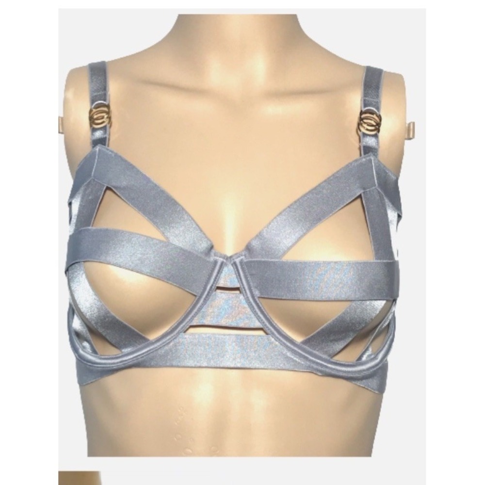 Victoria's Secret Bra Bondage Inspired 34DDD Silver Gray NWT Unlined‎ Balconette